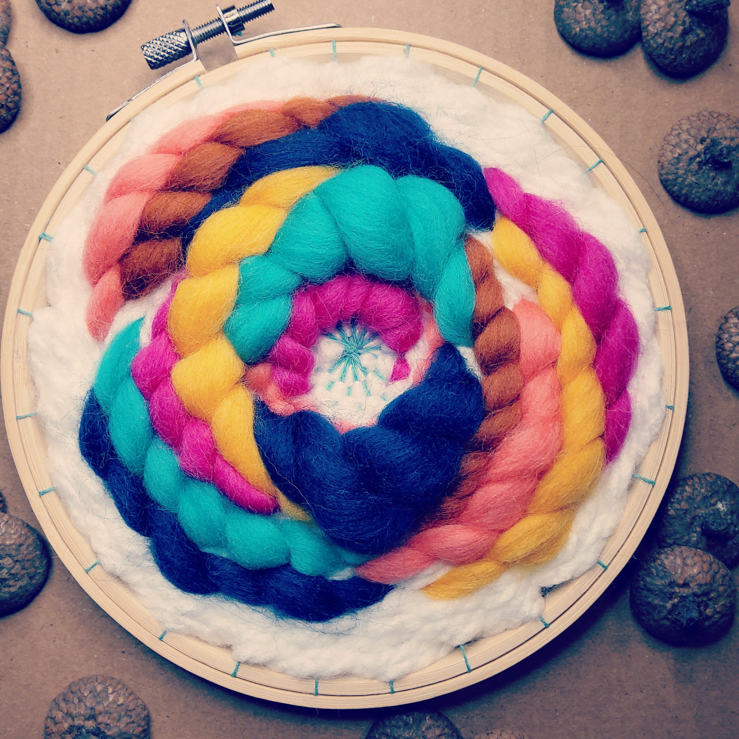 colored yarn arranged in a circle