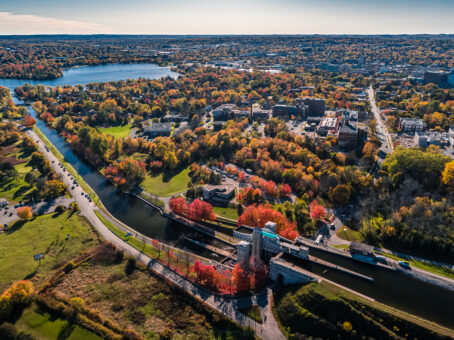 aerial view of fall colours