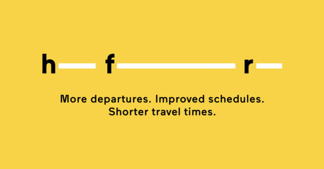 her logo with text below that reads "More departures. Improved schedules. Shorter travel times."
