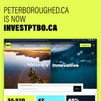 screen shot of new investptbo.ca website noting that peterboroughed.ca is now investptbo.ca