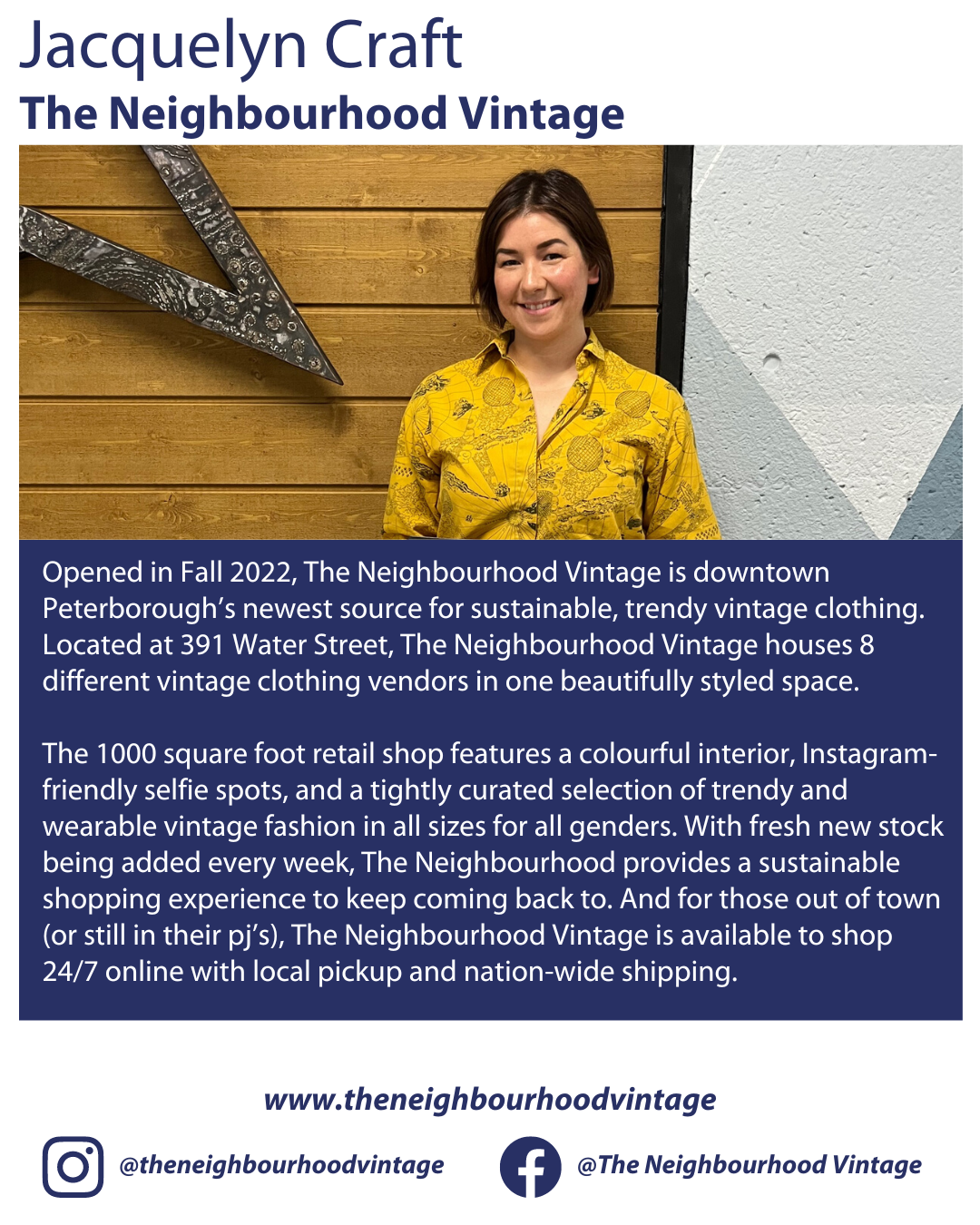 Jacquelyn Craft, The Neighbourhood Vintage bio and social channels