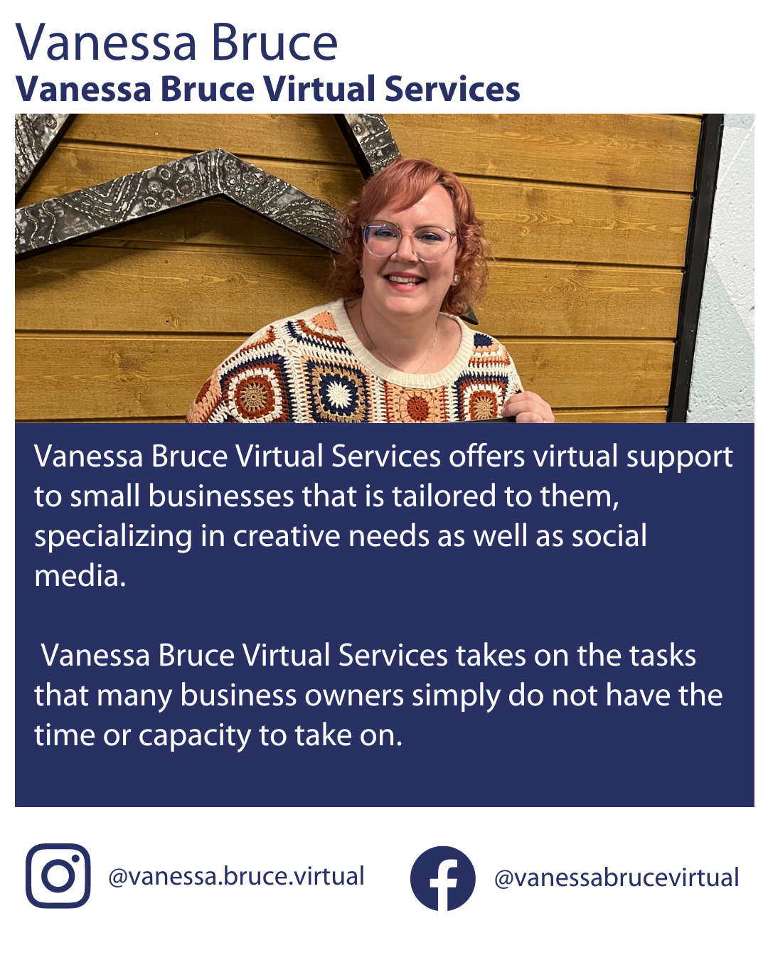 Vanessa Bruce, Vanessa Bruce Virtual Services bio and social channels