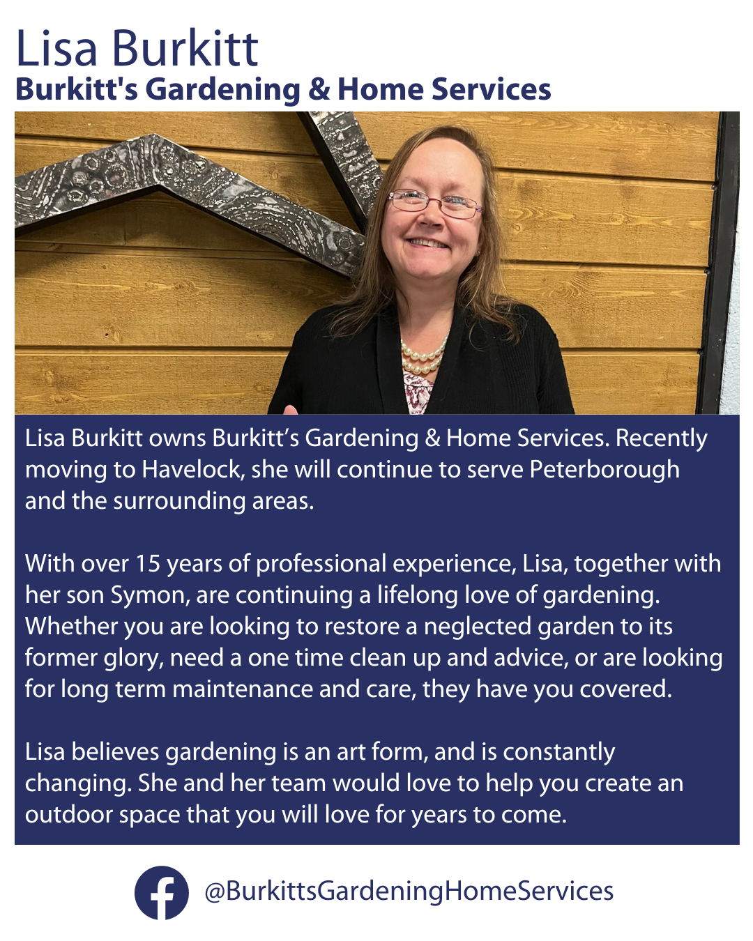 Lisa Burkitt, Burkitt's Gardening & Home Services bio and social channels