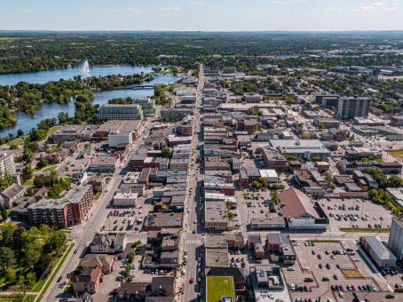 aerial view of George Street in downtown Peterborough