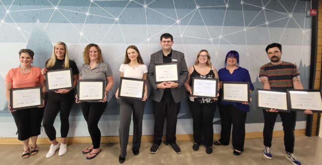 Seven local businesses awarded microgrants through Starter Company Plus Program. Left to Right: Michelle Fenn, Kate Adams, Erin Burrell, Brigh Findlay-Shields, Jack Henry, Tavlyn Evans, Crystal Walker, Andrew Fitzpatrick