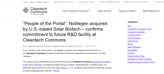 Screenshot of Cleantech Commons blog post