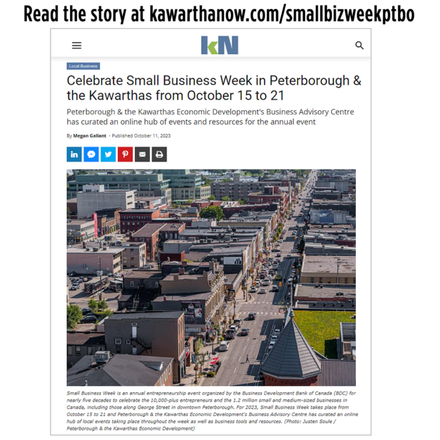 Screenshot of Kawartha Now Article with a picture of George Street in downtown Peterborough