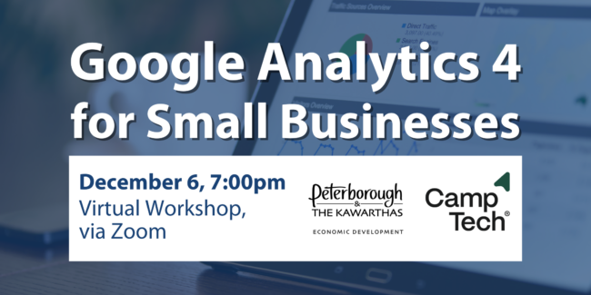 Graphic for Google Analytics 4 for Small Businesses event.