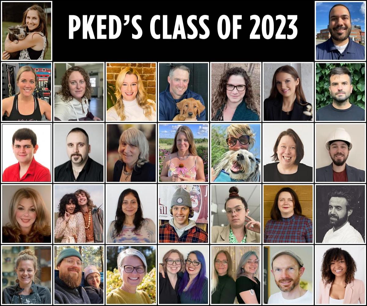 Text reads: PKED's Class of 2023. Headshots of multiple entrepreneurs in Peterborough & the Kawarthas