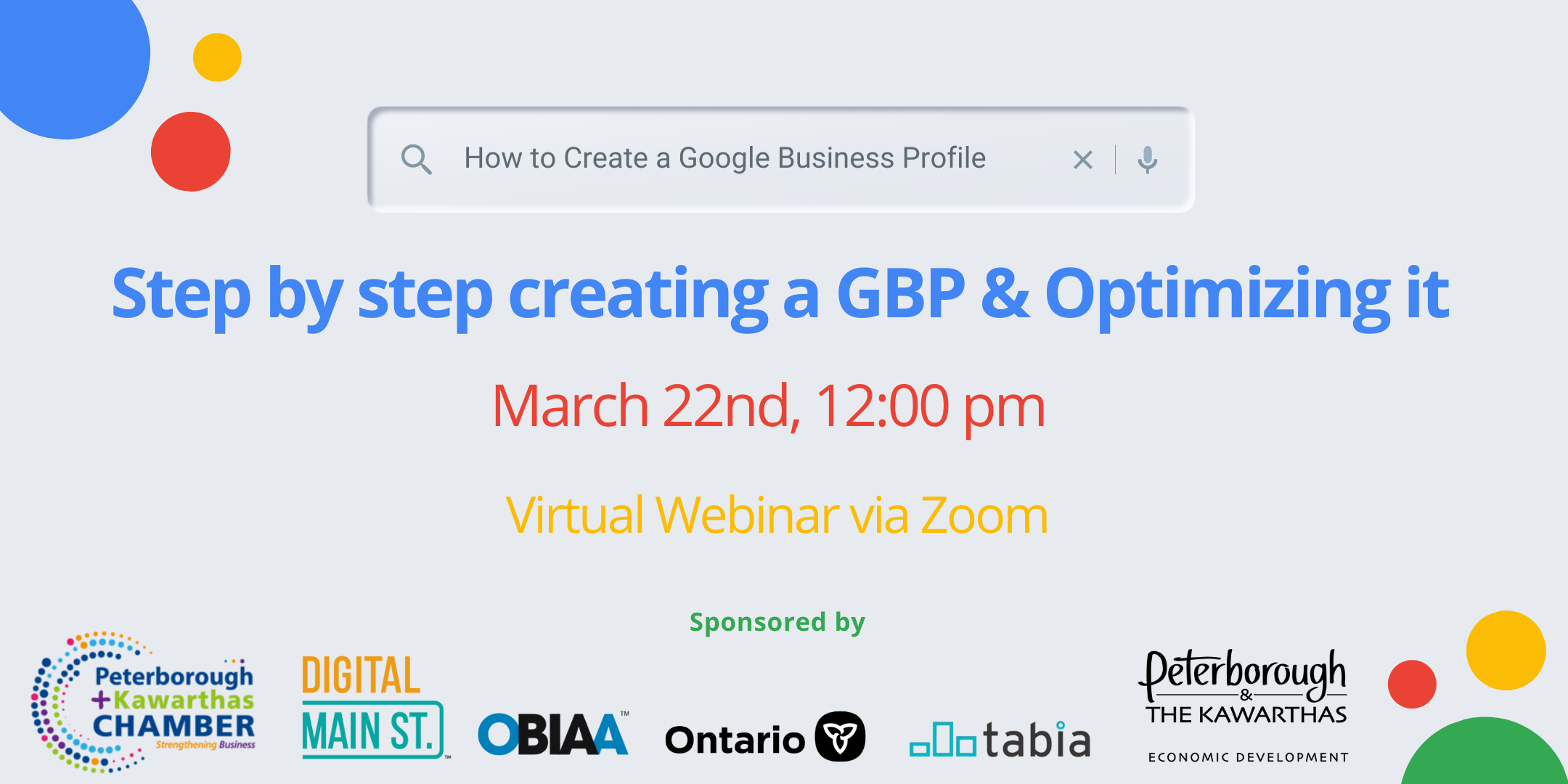Graphic for How to Create a Google Business Profile webinar